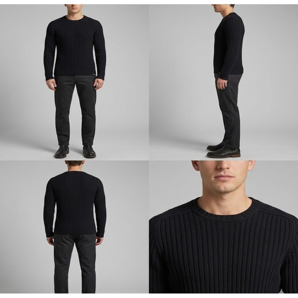 Vintage Abercrombie & Fitch Sweater Mens M Black Wool Blend Ribbed Knit Crewneck